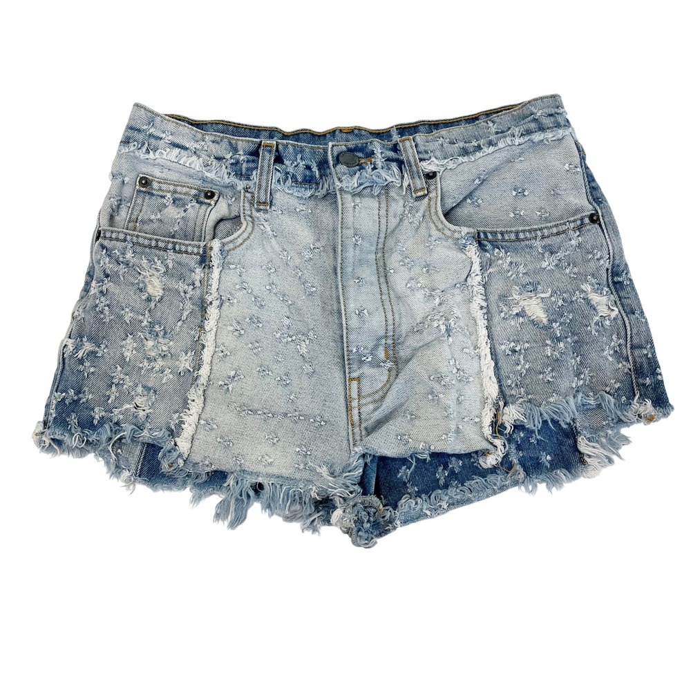 Carmar Denim Distressed Patchwork Cutoff Jean Shorts Light Wash Grunge - Size 28